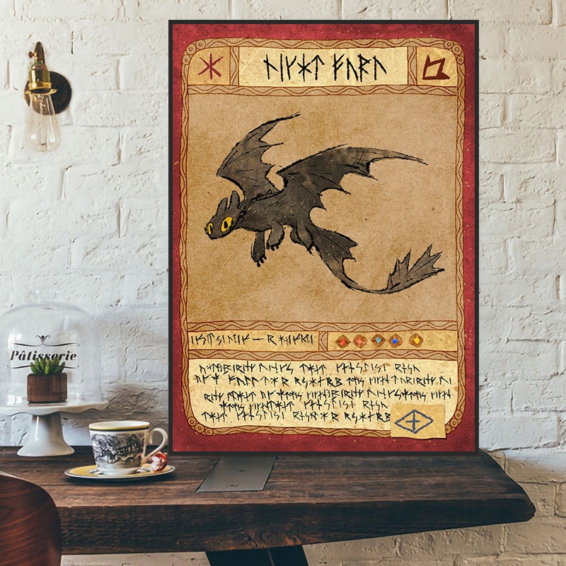 Dragon Cards Posters and Prints Toothless Stormfly Hookfang Meatlug Wall Art HD Pictures Vintage Canvas Painting - Toothless Plush