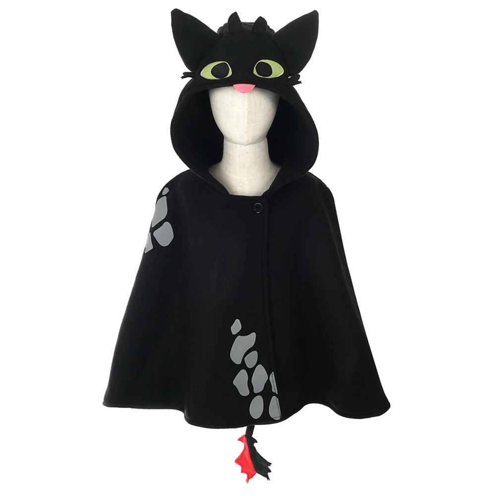 Kids How to Train Your Dragon Black Cloak Cape Costume Cosplay Night Fury Toothless Hooded Child - Toothless Plush